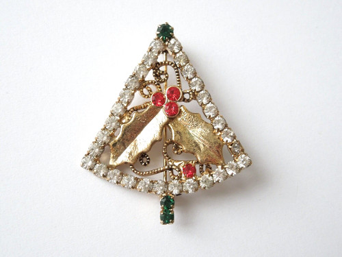 Vintage spilla strass albero - spilla,